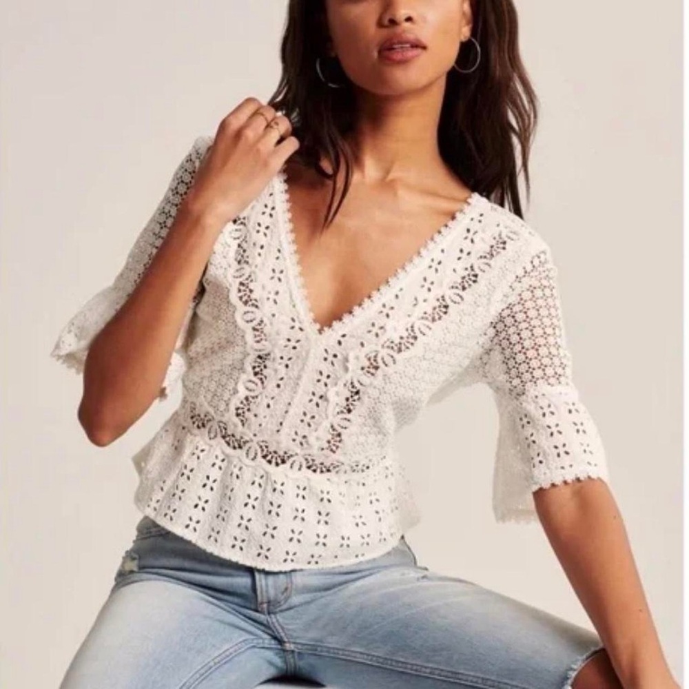 Abercrombie White Lace V-Neck Top